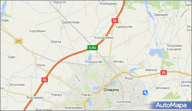 mapa Pyszczyn gmina Gniezno, Pyszczyn gmina Gniezno na mapie Targeo