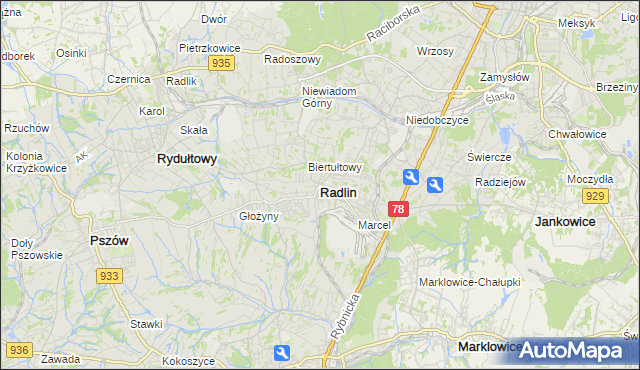 mapa Radlin powiat wodzisławski, Radlin powiat wodzisławski na mapie Targeo