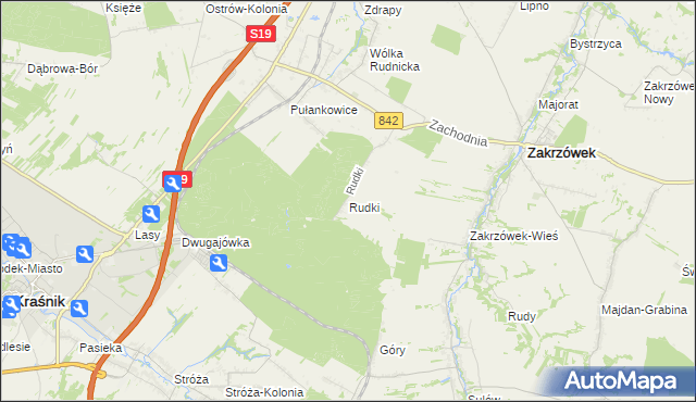mapa Rudki gmina Zakrzówek, Rudki gmina Zakrzówek na mapie Targeo