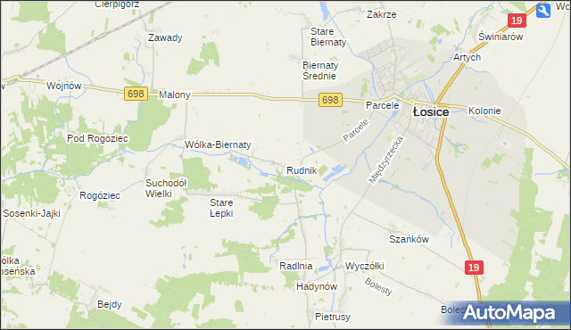 mapa Rudnik gmina Łosice, Rudnik gmina Łosice na mapie Targeo
