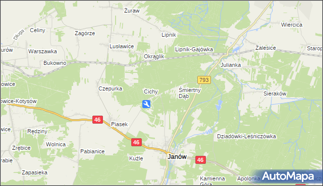 mapa Śmiertny Dąb-Leśniczówka, Śmiertny Dąb-Leśniczówka na mapie Targeo