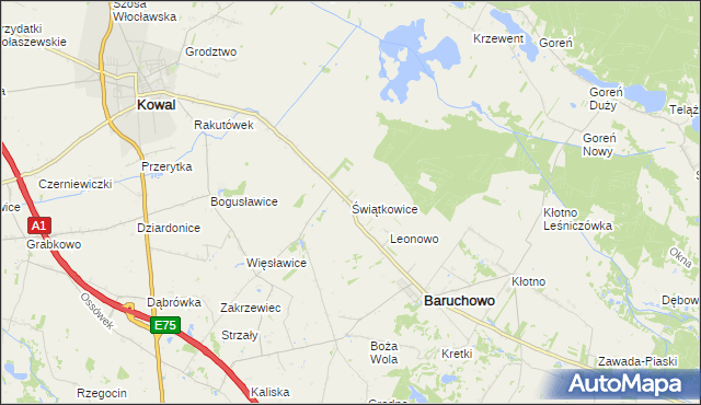 mapa Świątkowice gmina Baruchowo, Świątkowice gmina Baruchowo na mapie Targeo