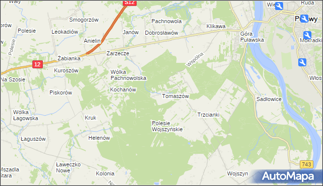mapa Tomaszów gmina Puławy, Tomaszów gmina Puławy na mapie Targeo