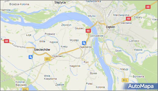 mapa Zajezierze gmina Sieciechów, Zajezierze gmina Sieciechów na mapie Targeo