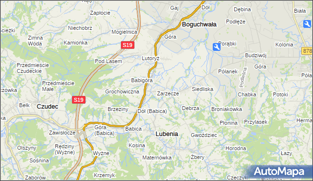 mapa Zarzecze gmina Boguchwała, Zarzecze gmina Boguchwała na mapie Targeo