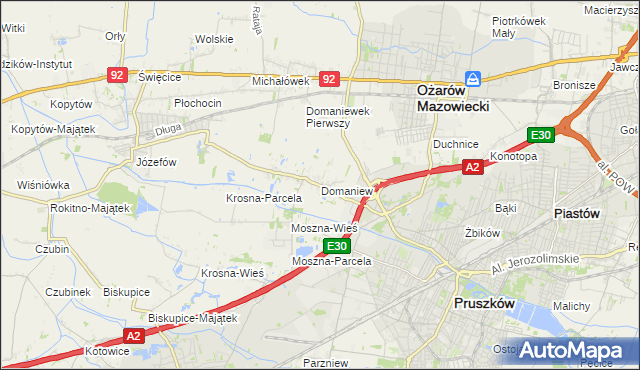mapa Domaniew gmina Brwinów, Domaniew gmina Brwinów na mapie Targeo