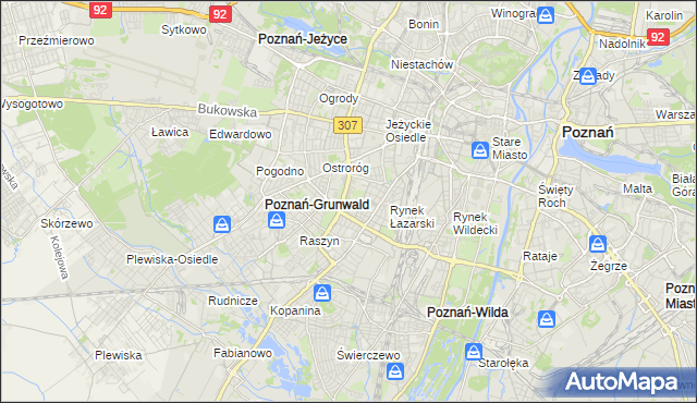 mapa Łazarz gmina Poznań, Łazarz gmina Poznań na mapie Targeo