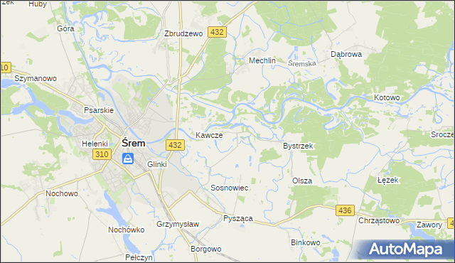 mapa Łęg gmina Śrem, Łęg gmina Śrem na mapie Targeo