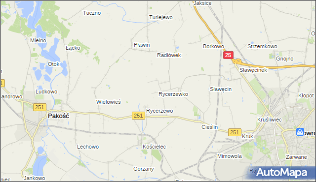 mapa Rycerzewko gmina Pakość, Rycerzewko gmina Pakość na mapie Targeo