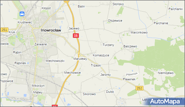 mapa Komaszyce gmina Inowrocław, Komaszyce gmina Inowrocław na mapie Targeo