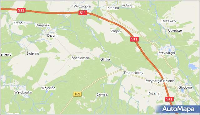 mapa Glinka gmina Bobolice, Glinka gmina Bobolice na mapie Targeo