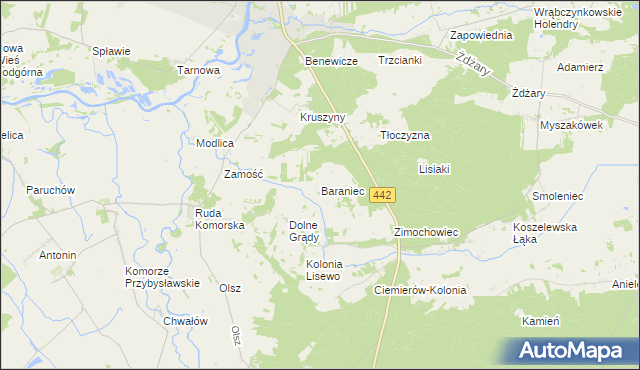 mapa Baraniec gmina Pyzdry, Baraniec gmina Pyzdry na mapie Targeo
