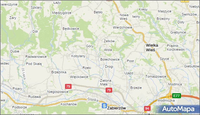 mapa Bolechowice gmina Zabierzów, Bolechowice gmina Zabierzów na mapie Targeo