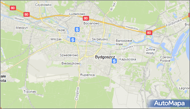 mapa Bydgoszczy, Bydgoszcz na mapie Targeo
