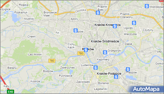 mapa Krakowa, Kraków na mapie Targeo