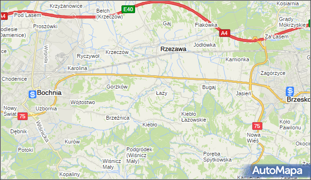 mapa Łazy gmina Rzezawa, Łazy gmina Rzezawa na mapie Targeo