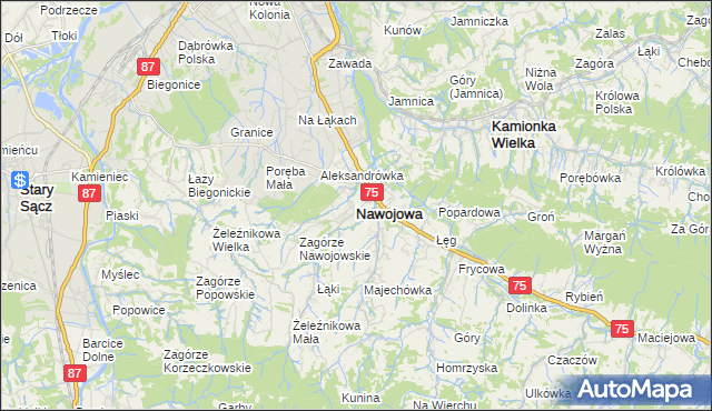 mapa Nawojowa, Nawojowa na mapie Targeo