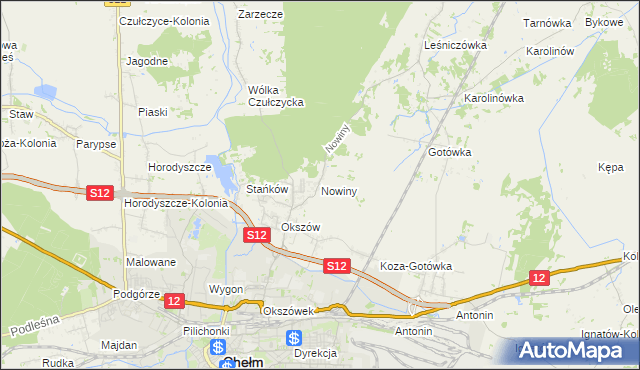 mapa Nowiny gmina Chełm, Nowiny gmina Chełm na mapie Targeo