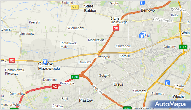 mapa Jawczyce gmina Ożarów Mazowiecki, Jawczyce gmina Ożarów Mazowiecki na mapie Targeo