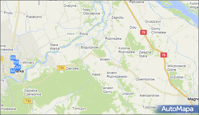 mapa Anielin gmina Magnuszew, Anielin gmina Magnuszew na mapie Targeo