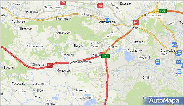 mapa Balice gmina Zabierzów, Balice gmina Zabierzów na mapie Targeo