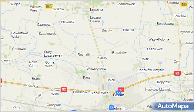 mapa Białuty gmina Błonie, Białuty gmina Błonie na mapie Targeo