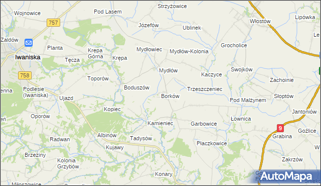 mapa Borków gmina Iwaniska, Borków gmina Iwaniska na mapie Targeo