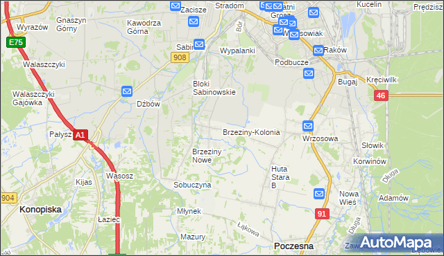 mapa Brzeziny-Kolonia, Brzeziny-Kolonia na mapie Targeo