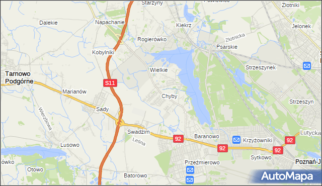 mapa Chyby gmina Tarnowo Podgórne, Chyby gmina Tarnowo Podgórne na mapie Targeo