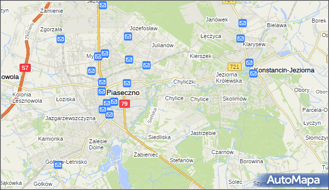 mapa Chylice gmina Piaseczno, Chylice gmina Piaseczno na mapie Targeo