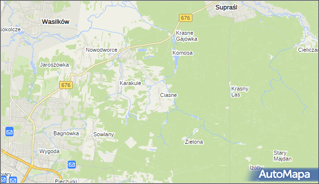 mapa Ciasne gmina Supraśl, Ciasne gmina Supraśl na mapie Targeo