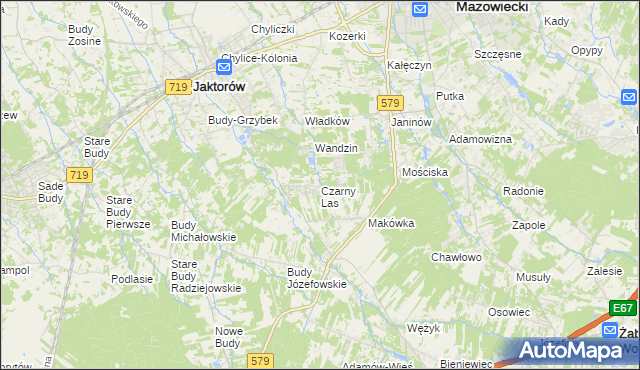 mapa Czarny Las gmina Grodzisk Mazowiecki, Czarny Las gmina Grodzisk Mazowiecki na mapie Targeo
