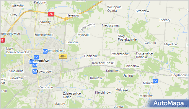 mapa Dobiecin Osada, Dobiecin Osada na mapie Targeo