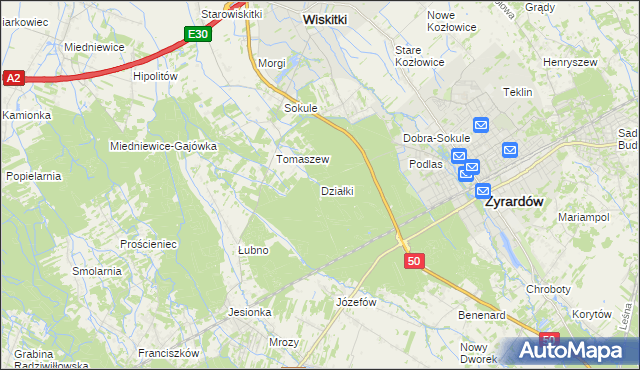mapa Działki gmina Wiskitki, Działki gmina Wiskitki na mapie Targeo