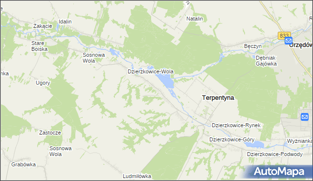 mapa Dzierzkowice-Zastawie, Dzierzkowice-Zastawie na mapie Targeo