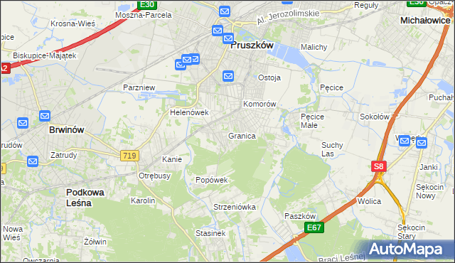 mapa Granica gmina Michałowice, Granica gmina Michałowice na mapie Targeo