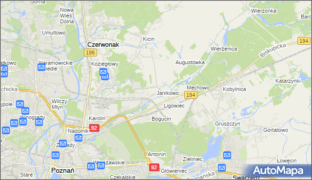 mapa Janikowo gmina Swarzędz, Janikowo gmina Swarzędz na mapie Targeo