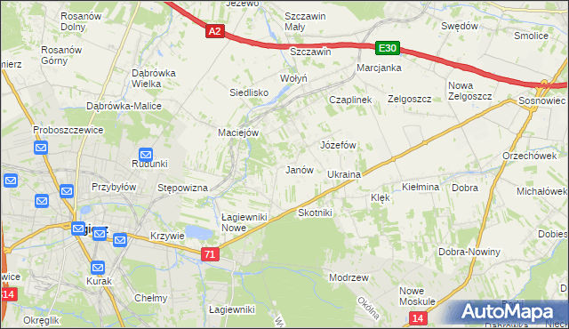 mapa Janów gmina Zgierz, Janów gmina Zgierz na mapie Targeo