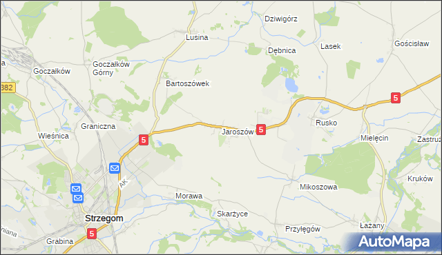 mapa Jaroszów gmina Strzegom, Jaroszów gmina Strzegom na mapie Targeo