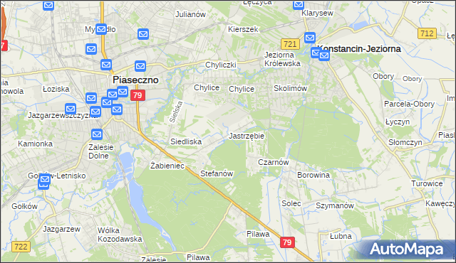 mapa Jastrzębie gmina Piaseczno, Jastrzębie gmina Piaseczno na mapie Targeo