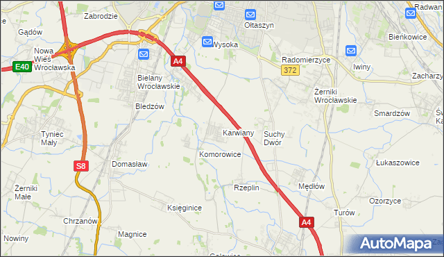 mapa Karwiany, Karwiany na mapie Targeo
