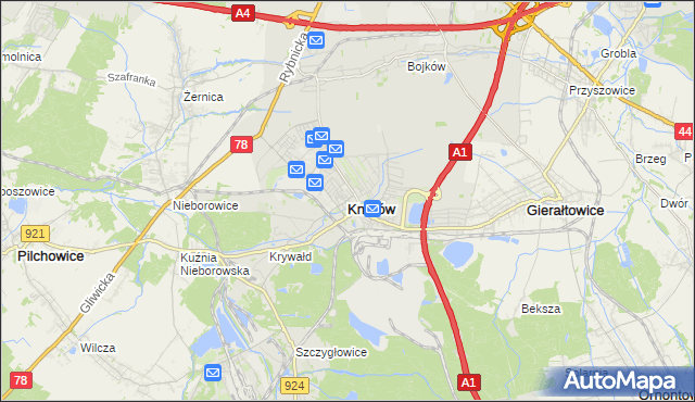mapa Knurów powiat gliwicki, Knurów powiat gliwicki na mapie Targeo