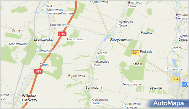 mapa Kolonia Kiełczewice Dolne, Kolonia Kiełczewice Dolne na mapie Targeo