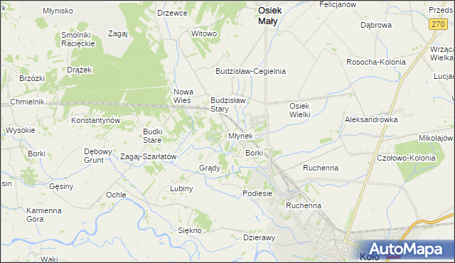 mapa Młynek gmina Osiek Mały, Młynek gmina Osiek Mały na mapie Targeo