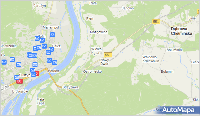 mapa Nowy Dwór gmina Dąbrowa Chełmińska, Nowy Dwór gmina Dąbrowa Chełmińska na mapie Targeo