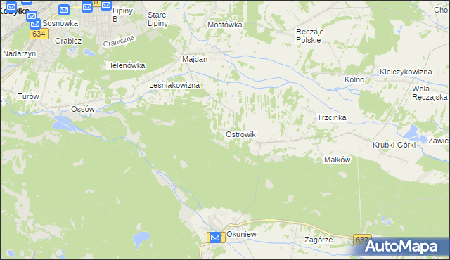 mapa Ostrowik gmina Poświętne, Ostrowik gmina Poświętne na mapie Targeo