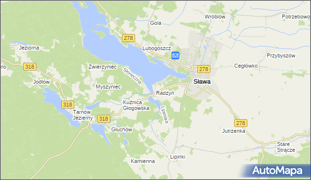 mapa Radzyń gmina Sława, Radzyń gmina Sława na mapie Targeo