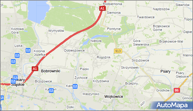 mapa Rogoźnik gmina Bobrowniki, Rogoźnik gmina Bobrowniki na mapie Targeo