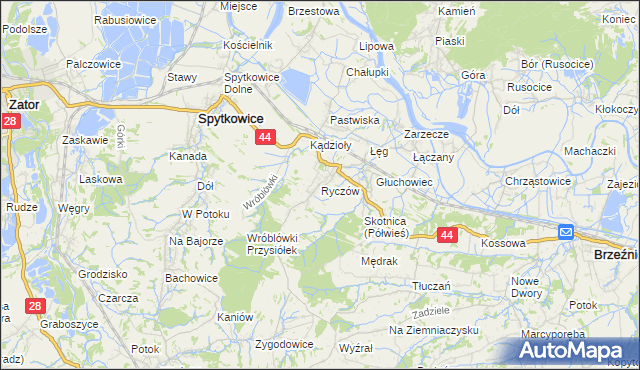 mapa Ryczów gmina Spytkowice, Ryczów gmina Spytkowice na mapie Targeo