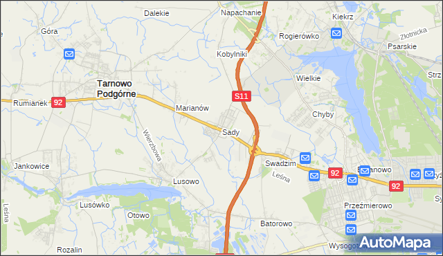 mapa Sady gmina Tarnowo Podgórne, Sady gmina Tarnowo Podgórne na mapie Targeo